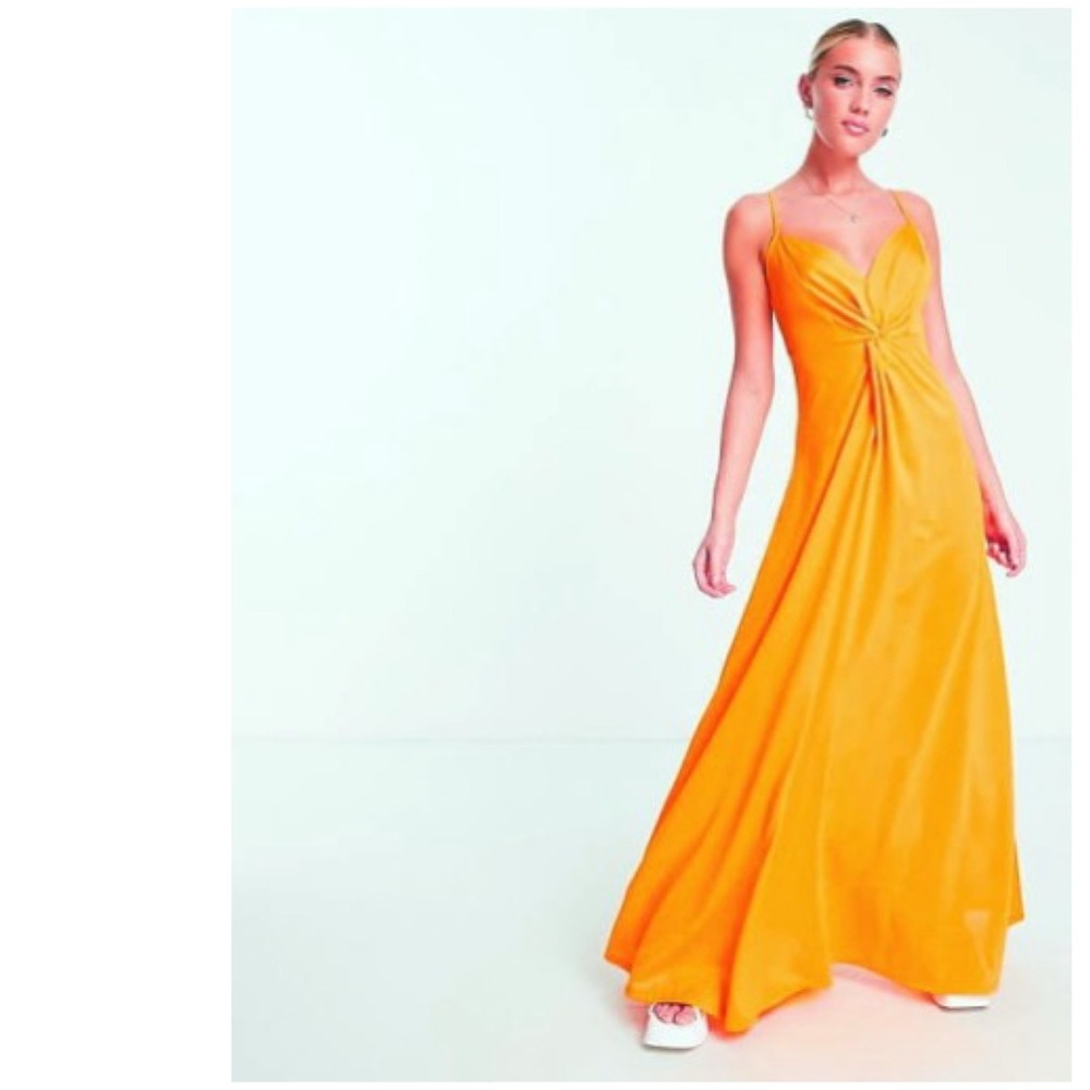 ASOS Design Marigold Orange Maxi Dress Twist Front Spaghetti Strap Size 4